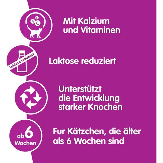 Whiskas Katzenmilch für Kätzchen ab 6 Wochen, 15 Flaschen, 15x200ml – Leckerer Snack für eine glückliche Katze, laktosereduziert und leicht verdaulich,3 l (1er Pack)