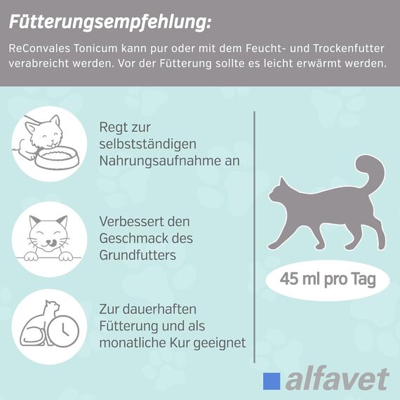 alfavet ReConvales Tonicum Katze, 6 x 45ml, appetitanregendes Ergänzungsfuttermittel zur Rekonvaleszenz und bei Untergewicht