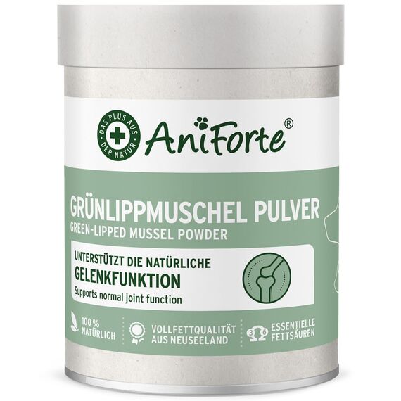 AniForte Grünlippmuschelpulver für Hunde & Katzen 100g - VERGLEICHSSIEGER 2023 Gelenkpulver in Vollfettqualität, unterstützt Gelenke & Agilität, Grünlippmuschel Pulver mit hoher Akzeptanz