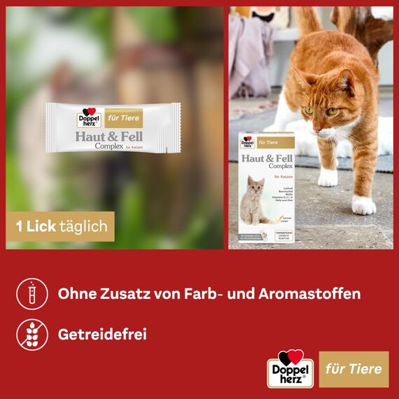 Doppelherz Haut und Fell Complex für Katzen - Mit wichtigen Omega-3 und Omega-6 Fettsäuren- 25 Licks