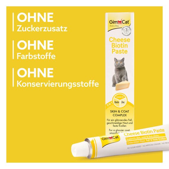 GimCat Cheese Biotin Paste - Mit aromatischem Käse, Zink und Leinöl für Fell, Haut und Krallen - 1 Tube (1 x 200 g)