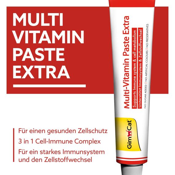 GimCat Multi-Vitamin Paste Extra - Katzensnack mit Fischöl für ein starkes Immunsystem und den Zellstoffwechsel - 1 Tube (1 x 200 g)
