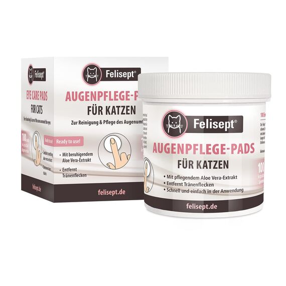 Felisept Augenpflege-Pads für Katzen 100 Stück - Mit Aloe Vera Extrakt - Fingerlinge zur Reinigung & Pflege des Augenumfelds - Katzen Pflege gegen Schmutz & Tränenstein - Augenreiniger Katze