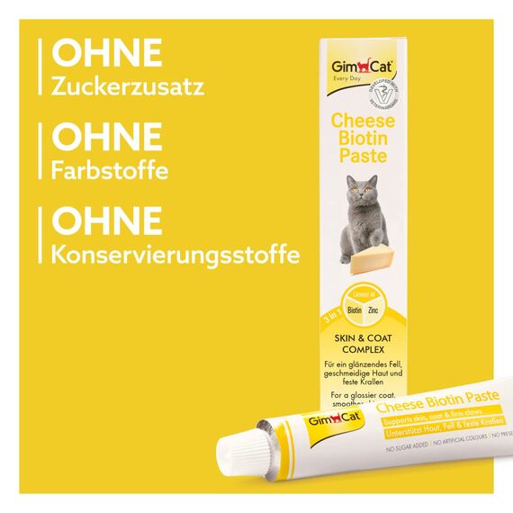 GimCat Cheese Biotin Paste - Mit aromatischem Käse, Zink und Leinöl für Fell, Haut und Krallen - 1 Tube (1 x 200 g) (Packung mit 2)