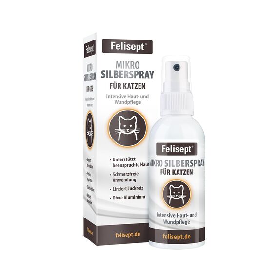 Felisept Mikro Silberspray für Katzen 75ml - Silberspray Katze gegen Juckreiz, Wundspray Katzen, Schmerzfrei & ohne Aluminium & kolloidales Silber, Einfache Anwendung