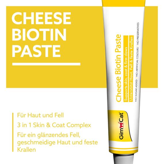 GimCat Cheese Biotin Paste - Mit aromatischem Käse, Zink und Leinöl für Fell, Haut und Krallen - 1 Tube (1 x 200 g) (Packung mit 2)