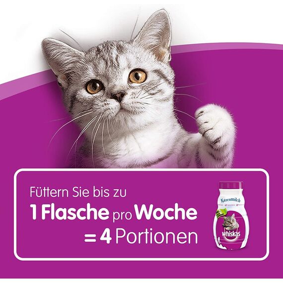 Whiskas Katzenmilch für Kätzchen ab 6 Wochen, 15 Flaschen, 15x200ml – Leckerer Snack für eine glückliche Katze, laktosereduziert und leicht verdaulich,3 l (1er Pack)