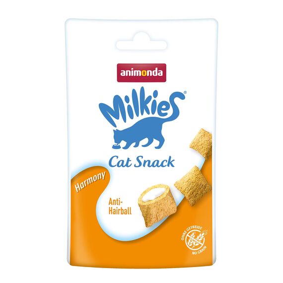 animonda Milkies Katzensnack mit Milch - Knusperkissen Harmony (12 x 30g), getreidefreie Katzenleckerli Milch Katzensnacks für Erwachsene Katzen