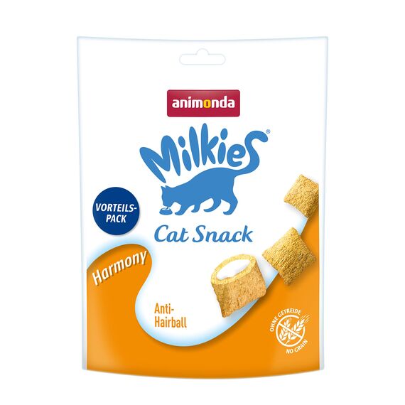 animonda Milkies Katzensnack mit Milch - Knusperkissen Harmony (6 x 120g), getreidefreie Katzenleckerli Milch Katzensnacks für Erwachsene Katzen