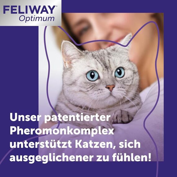 FELIWAY Optimum Nachfüllflakon für Katze | Pheromone zur Reduktion von Harnmarkieren, Kratzen oder Verstecken | sorgt für mehr Harmonie zwischen Katzen | 48ml