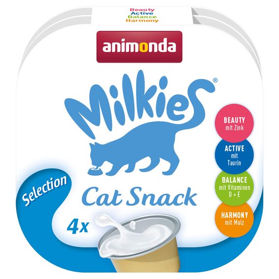 Milkies Katzensnack mit Milch - Selection (15 x 4 Cups), portinierte Milch Katzensnacks für erwachsene Katzen von animonda
