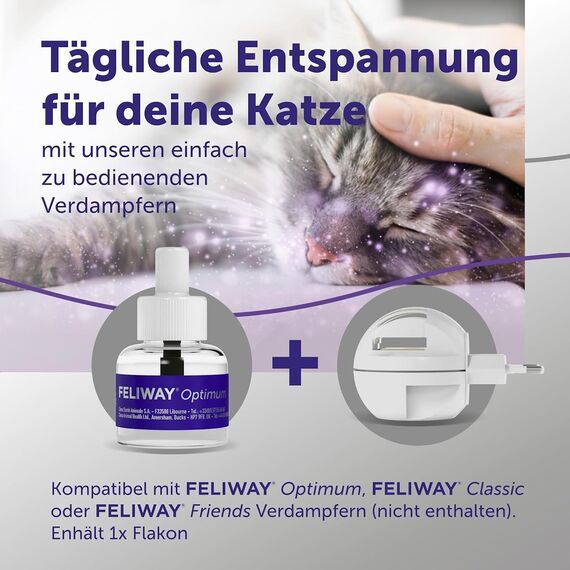 FELIWAY Optimum Nachfüllflakon für Katze | Pheromone zur Reduktion von Harnmarkieren, Kratzen oder Verstecken | sorgt für mehr Harmonie zwischen Katzen | 48ml