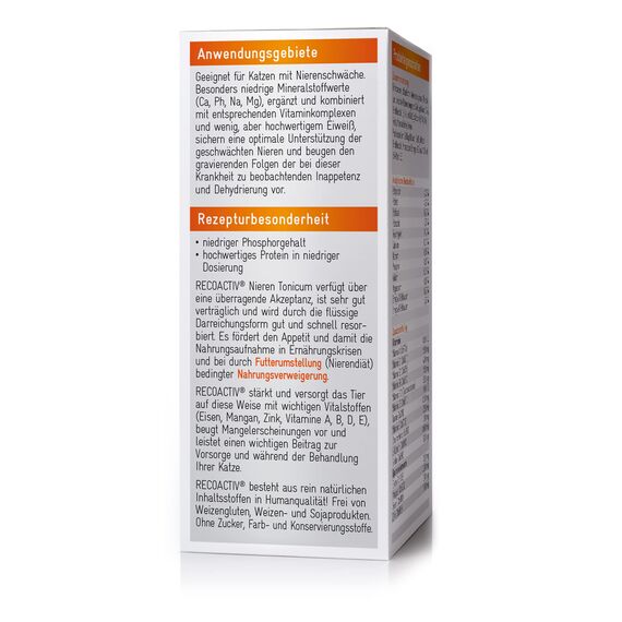 RECOACTIV Nieren Tonicum für Katzen, 1 x 90 ml, bei Anzeichen Einer Nierenfunktionsstörung, in der Rekonvaleszenz und zur Prophylaxe. Hochwertiges Protein, Appetit anregendes Ergänzungsfuttermittel