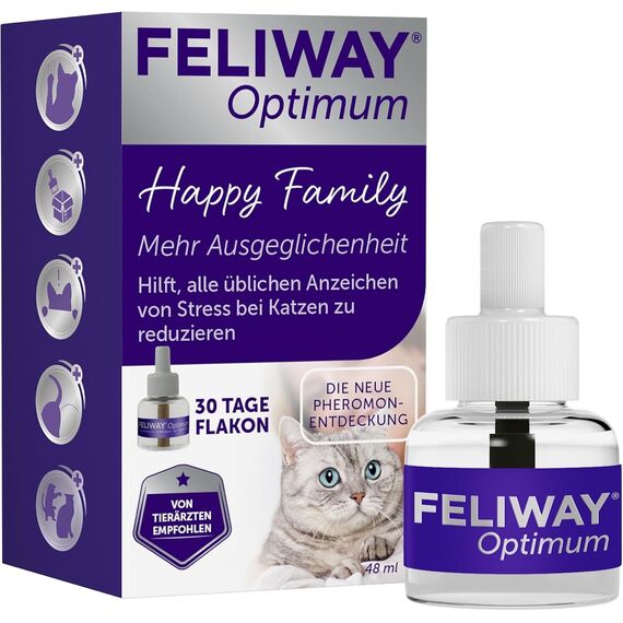 FELIWAY Optimum Nachfüllflakon für Katze | Pheromone zur Reduktion von Harnmarkieren, Kratzen oder Verstecken | sorgt für mehr Harmonie zwischen Katzen | 48ml