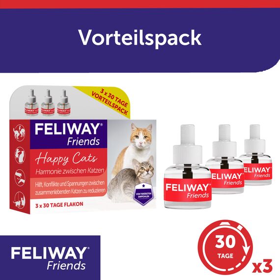 FELIWAY Friends Nachfüllflakon für Katzen | reduziert Konflikte & Spannungen wie Jagen, Kämpfen & Anstarren | reduziert Konfliktverhalten für glückliche Katzen | 3 x 48 ml (neu) (Packung mit 2)