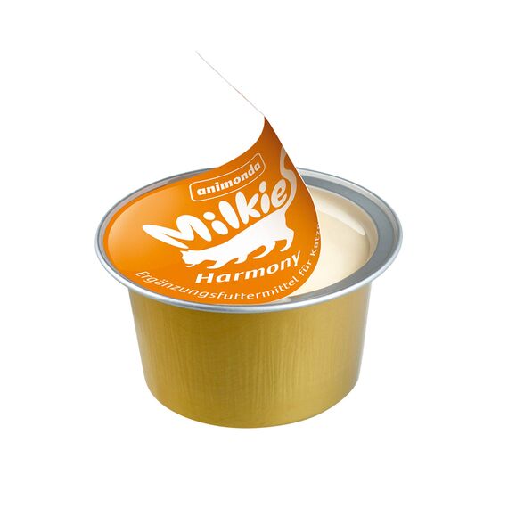 animonda Milkies Katzensnack mit Milch - Cups Harmony (20 Cups à 15 g), leicht verdauliche Katzenmilch für Erwachsene Katzen, Milch-Snack ohne Soja und Zucker