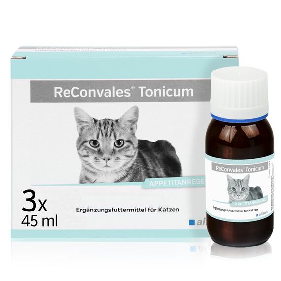 alfavet ReConvales Tonicum Katze, 3 x 45ml, appetitanregendes Ergänzungsfuttermittel zur Rekonvaleszenz und bei Untergewicht