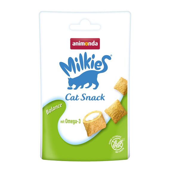 animonda Milkies Katzensnack mit Milch - Knusperkissen Balance (12 x 30g), getreidefreie Katzenleckerli Milch Katzensnacks für Erwachsene Katzen