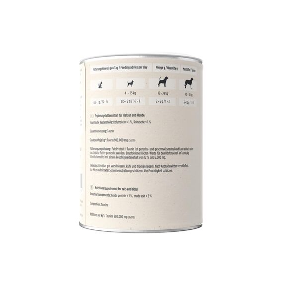 Pets Protect 100% reines TAURIN-Pulver für Katzen & Hunde 150 g | Gesunderhaltung Netzhaut & Organfunktion | Immunsystem & Stoffwechsel | Stärkung von Herzkreislaufsystem | Deutsche Herstellung