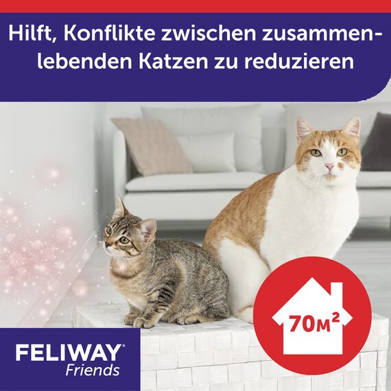 FELIWAY Friends Nachfüllflakon für Katzen | reduziert Konflikte & Spannungen wie Jagen, Kämpfen & Anstarren | reduziert Konfliktverhalten für glückliche Katzen | 3 x 48 ml (neu) (Packung mit 2)
