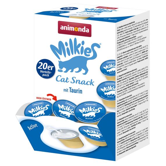 animonda Milkies Katzensnack mit Milch - Cups Active (20 Cups à 15 g), leicht verdauliche Katzenmilch für Erwachsene Katzen, Milch-Snack ohne Soja und Zucker