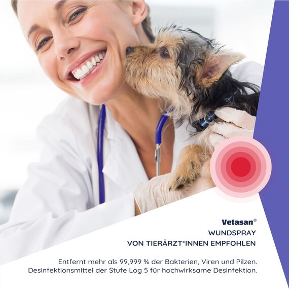 Vetasan Wundspray für Hunde & Katzen 150ml I Wunddesinfektion Katze I Für Haut und Pfoten I OHNE Alkohol & CHLOR I Desinfektionsmittel Tiere