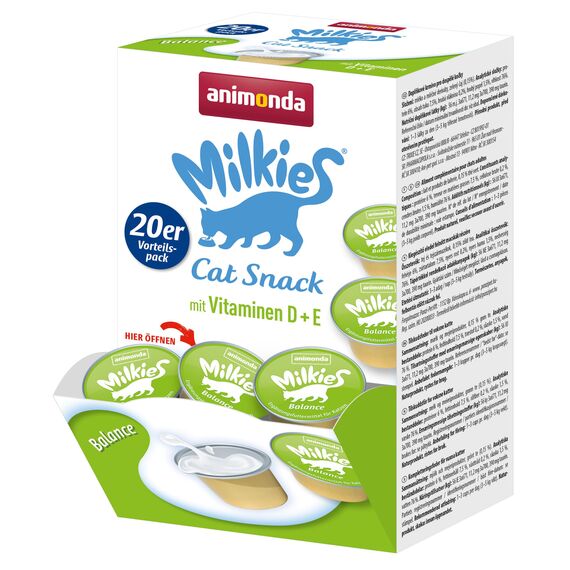 animonda Milkies Katzensnack mit Milch - Cups Balance (20 Cups à 15 g), leicht verdauliche Katzenmilch für Erwachsene Katzen, Milch-Snack ohne Soja und Zucker
