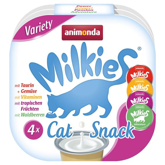 animonda Milkies Variety (15 x 4 Cups à 15 g), leicht verdauliche Katzenmilch für Erwachsene Katzen, praktisches Vorteilspack mit 60 Katzenmilch Cups, Milch-Snack ohne Soja und Zucker