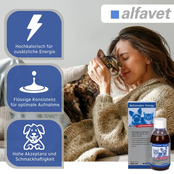 Alfavet ReConvales Energy, 180ml, Hochkalorisch in der Rekonvaleszenz für Katzen und kleine Hunde, bei hepatischer Lipidose der Katze, Diät Ergänzungsfuttermittel
