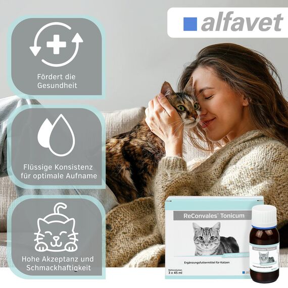 alfavet ReConvales Tonicum Katze, 3 x 45ml, appetitanregendes Ergänzungsfuttermittel zur Rekonvaleszenz und bei Untergewicht