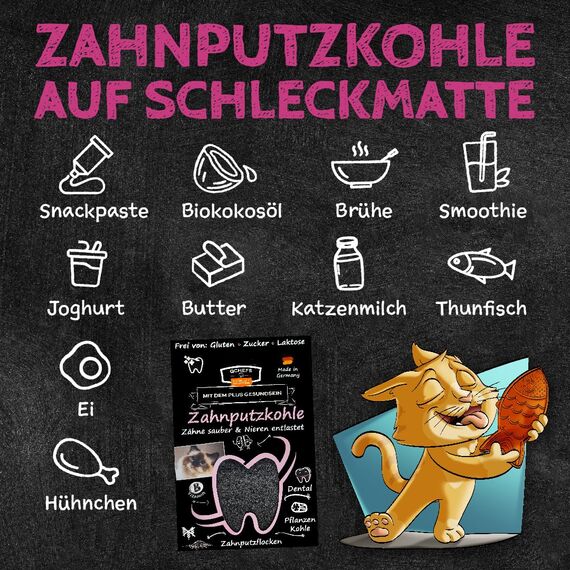 QCHEFS ZahnputzKOHLE Katze: Niere Probleme als Zahnpflege im Futtertopping zum Futter Lachsöl Katze Malz Katzenmilch