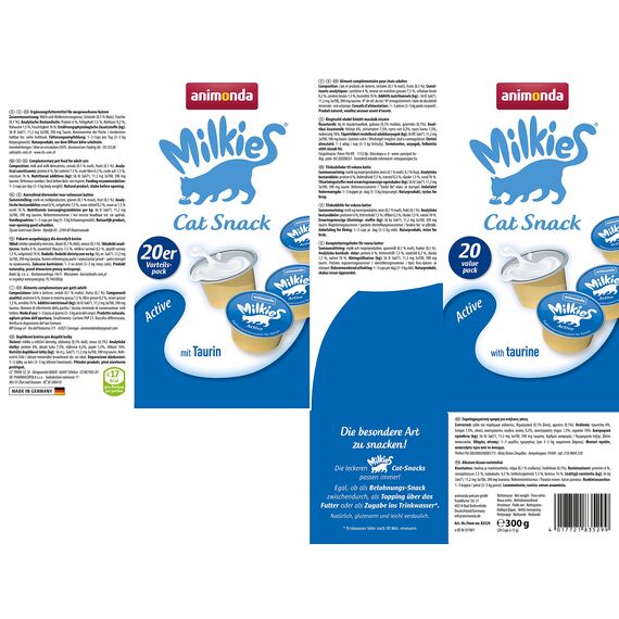 animonda Milkies Katzensnack mit Milch - Cups Active (20 Cups à 15 g), leicht verdauliche Katzenmilch für Erwachsene Katzen, Milch-Snack ohne Soja und Zucker