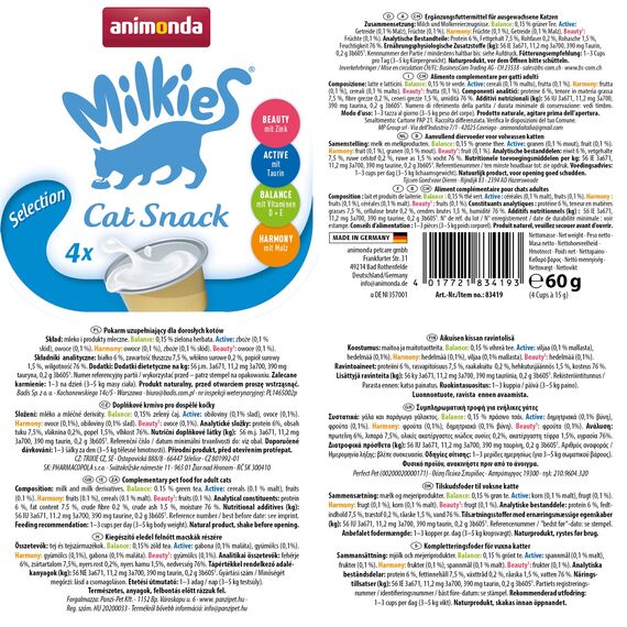Milkies Katzensnack mit Milch - Selection (15 x 4 Cups), portinierte Milch Katzensnacks für erwachsene Katzen von animonda
