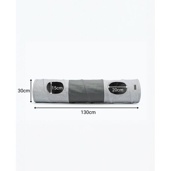 lionto Katzentunnel mit Spielball, 30x130 cm, Faltbarer erweiterbarer Spieltunnel aus pflegeleichtem Faux-Linen-Material für Katzen, Robustes Katzenspielzeug, 30 cm Durchmesser