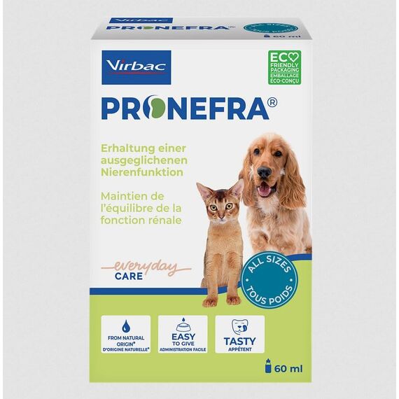Virbac Pronefra | 60 ml | Ergänzungsfuttermittel für Hunde & Katzen | Unterstützung der normalen Nierenfunktion