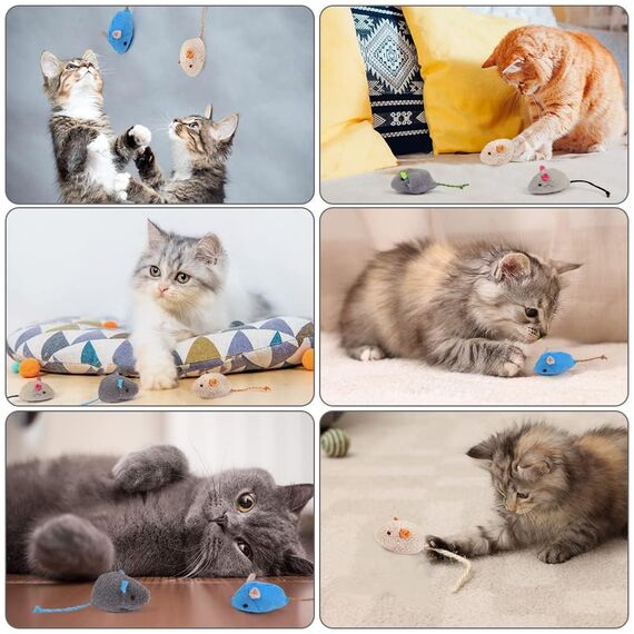 Adiwo Katzenspielzeug Maus, 9 Stück Plüsch Maus mit Katzenminze, Interaktives Katzenspielzeug für Katzen und Kätzchen, Ideal für kleine Rassen