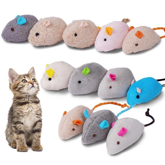 Adiwo Katzenspielzeug Maus - 12 Stück Plüsch Mäuse Mit Katzenminze, Interaktives Spielzeug für Katzen und Kätzchen