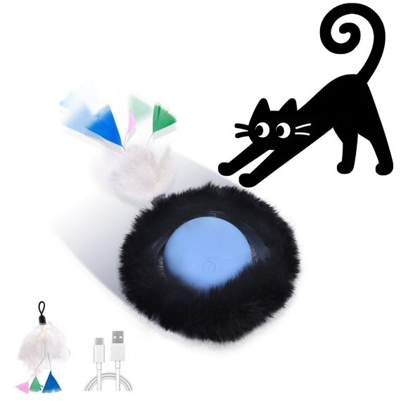 GoldenSun Katzenspielzeug, Bewegungs-Zwitscher-aktivierte Bewegung, Einzelnes Katzenballspielzeug, Blau mit Schwarzem Gummiband und Einem Wollzubehör