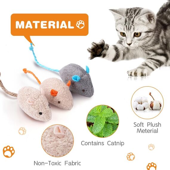 Adiwo Katzenspielzeug Maus - 12 Stück Plüsch Mäuse Mit Katzenminze, Interaktives Spielzeug für Katzen und Kätzchen