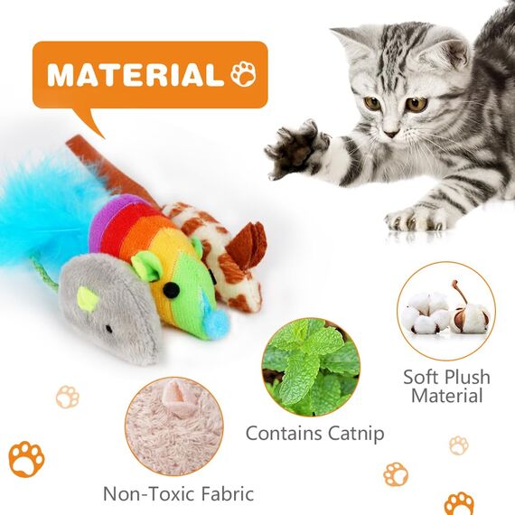 Adiwo Kkatzenspielzeug Maus, 9 Stück Katzenminzen Spielzeug Plüsch Maus mit Katzenminze Plüsch Katzenspielzeug Interaktives Katzenspielzeug Spielzeug für Katzen und Kätzchen Spielzeug Mäuse