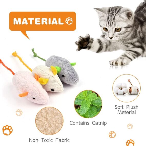 Adiwo Katzenspielzeug Maus, 9 Stück Plüsch Maus mit Katzenminze, Interaktives Katzenspielzeug für Katzen und Kätzchen, Ideal für kleine Rassen