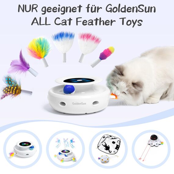 GoldenSun Katzenspielzeug, austauschbare Federn und Flauschiges Spielzeugzubehör, 12 Stück Federnachfüllung für interaktives Katzenspielzeug