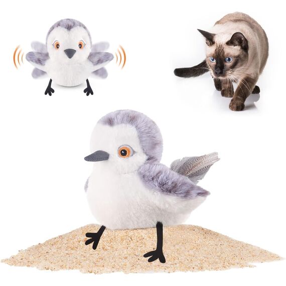 Potaroma Katzenspielzeug – Flatternder Vogel, realistischer Sandläufer mit Zwitscherlaut, wiederaufladbares, berührungsaktiviertes interaktives Spielzeug mit Katzenminze, 10,2 cm