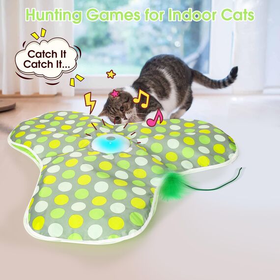 FUGODIWI Interaktives Katzenspielzeug Selbstbeschäftigung, Katzenspielzeug Elektrisch, Intelligenzspielzeug für Katzen mit Abnehmbaren Federn, Automatisches Mäusefangspiel, USB-Aufladung