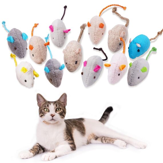 Adiwo Katzenspielzeug Maus - 12 Stück Plüsch Mäuse Mit Katzenminze, Interaktives Spielzeug für Katzen und Kätzchen