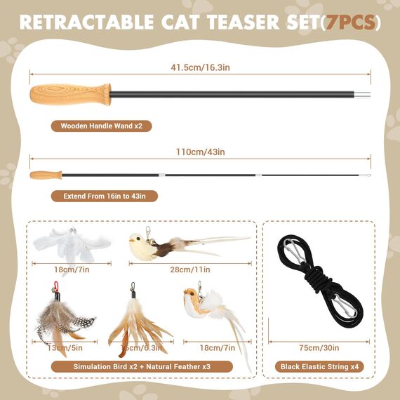 ROSAUI 2X Katzenangel lang, interaktives katzenspielzeug mit 2 Vogel und 3 Federn, Katzen Spielzeug für Kitten, cat Toys stabil 107cm