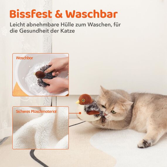 Potaroma Katzenspielzeug – Flatternder Spatz, realistische Zwitscherlaute, wiederaufladbar, berührungsaktiviert, interaktives Spielzeug mit Katzenminze für alle Katzenrassen, 10,2 cm