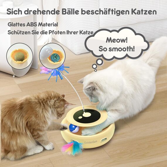 GoldenSun Interaktives Katzenspielzeug, 3 in 1 Elektrisch Automatischer Spielzeug für Katzen, Whack-A-Mole, Fluttering Butterfly, inklusive Ball, USB Wiederaufladbar Katzen Teaser mit 4 Aufsätzen