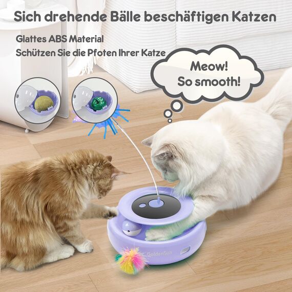 GoldenSun 3 in 1 Interaktives Katzenspielzeug, Elektrisch Automatischer Spielzeug für Katzen, Whack-A-Mole, Fluttering Butterfly, inklusive Ball, USB Wiederaufladbar Katzen Teaser mit 4 Aufsätzen