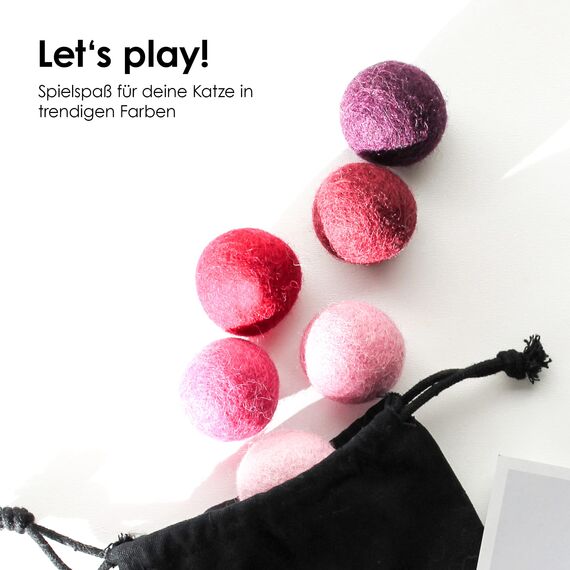 LucyBalu® Filzbälle für Katzen | Katzenspielzeug | Katzenbälle aus Filz | Spielsachen aus 100% Wolle | Natürliches Spielzeug für Kätzchen | Spielbälle Fair aus Nepal | 6 Stück | Magic Magenta